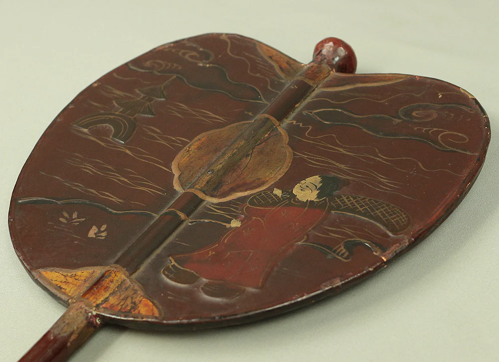 Gunbai Samurai Military Leader's Fan Edo period Hand fan Gold Decoration 'Bard and Pagoda in River' 「一夕之聖」 VA232 - Image 13
