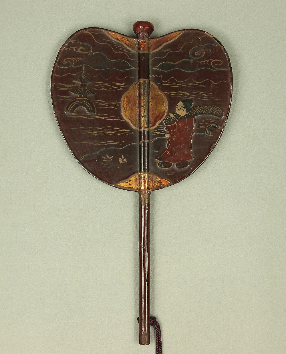 Gunbai Samurai Military Leader's Fan Edo period Hand fan Gold Decoration 'Bard and Pagoda in River' 「一夕之聖」 VA232 - Image 2