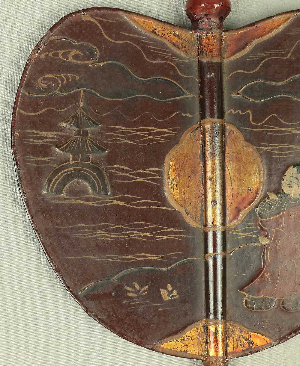 Gunbai Samurai Military Leader's Fan Edo period Hand fan Gold Decoration 'Bard and Pagoda in River' 「一夕之聖」 VA232 - Image 5