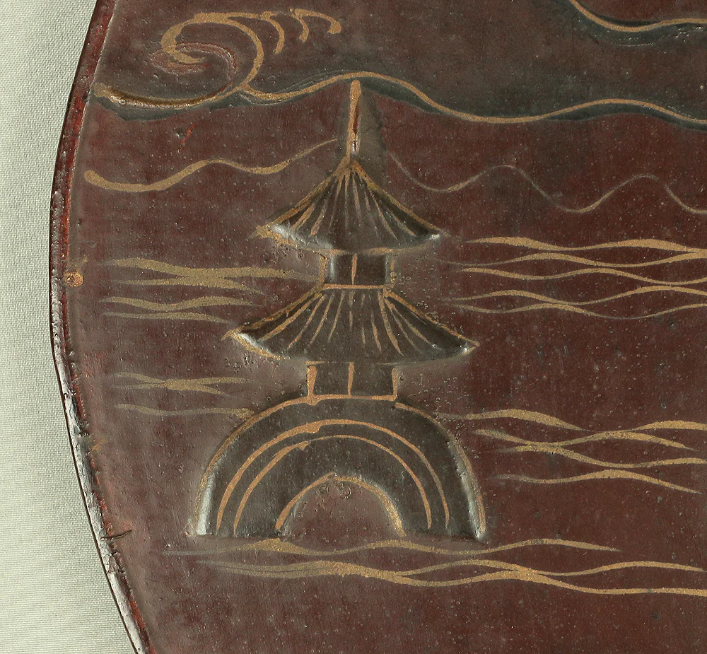 Gunbai Samurai Military Leader's Fan Edo period Hand fan Gold Decoration 'Bard and Pagoda in River' 「一夕之聖」 VA232 - Image 6
