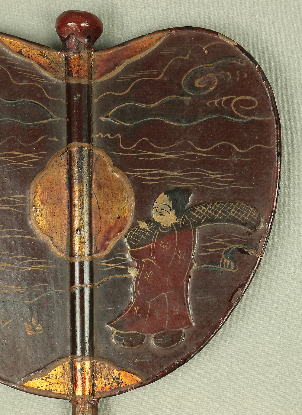 Gunbai Samurai Military Leader's Fan Edo period Hand fan Gold Decoration 'Bard and Pagoda in River' 「一夕之聖」 VA232 - Image 8