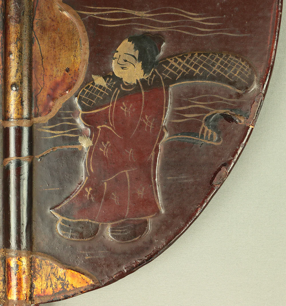 Gunbai Samurai Military Leader's Fan Edo period Hand fan Gold Decoration 'Bard and Pagoda in River' 「一夕之聖」 VA232 - Image 9