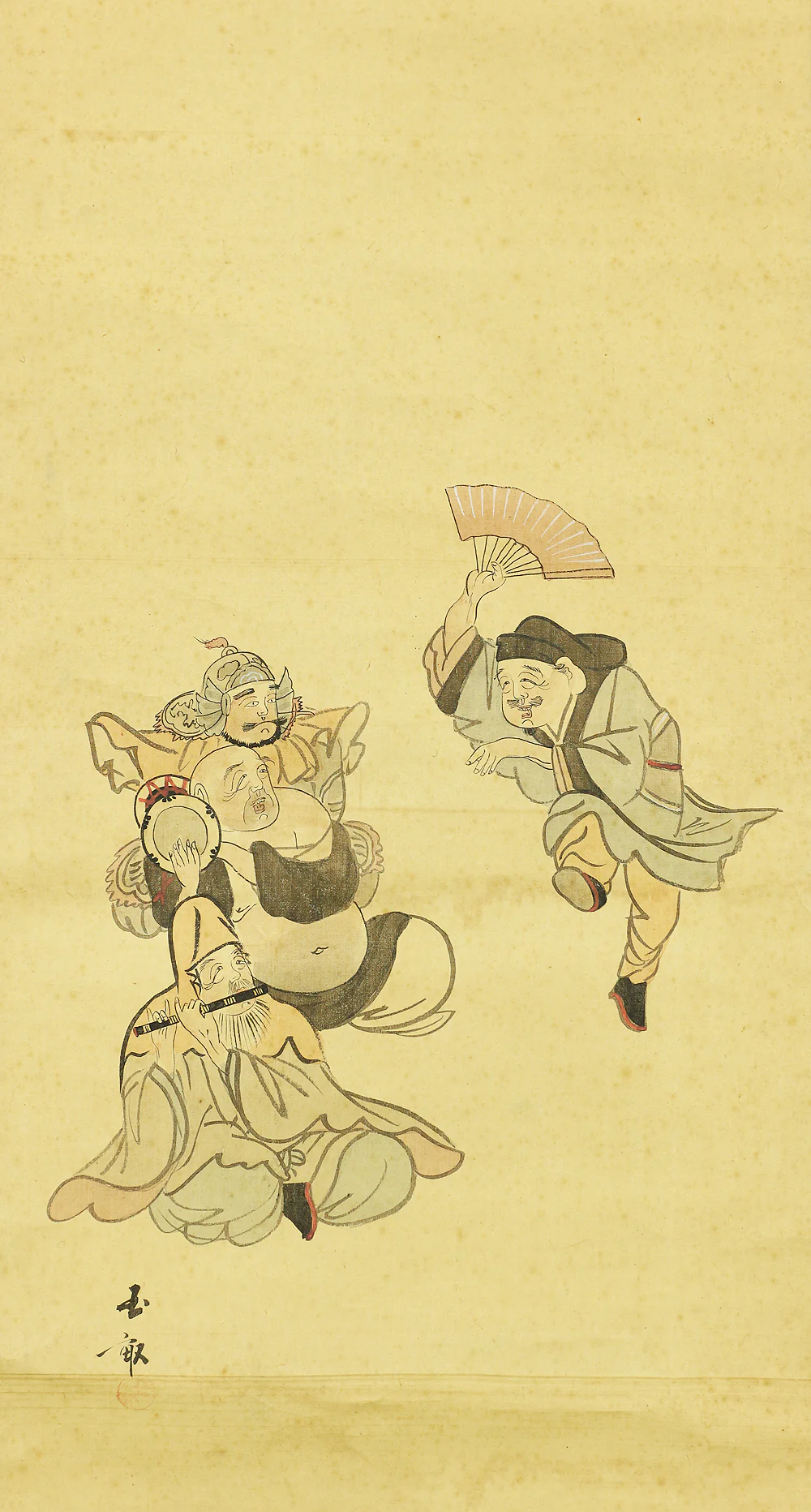 玉畝 GYOKUHO Japanese art kakejiku kakemono wall hanging scroll / Cheerful & Bubbly Four Lucky Gods Shichifukujin Hotei,Ebisu,Bishmonten I487 - Image 5