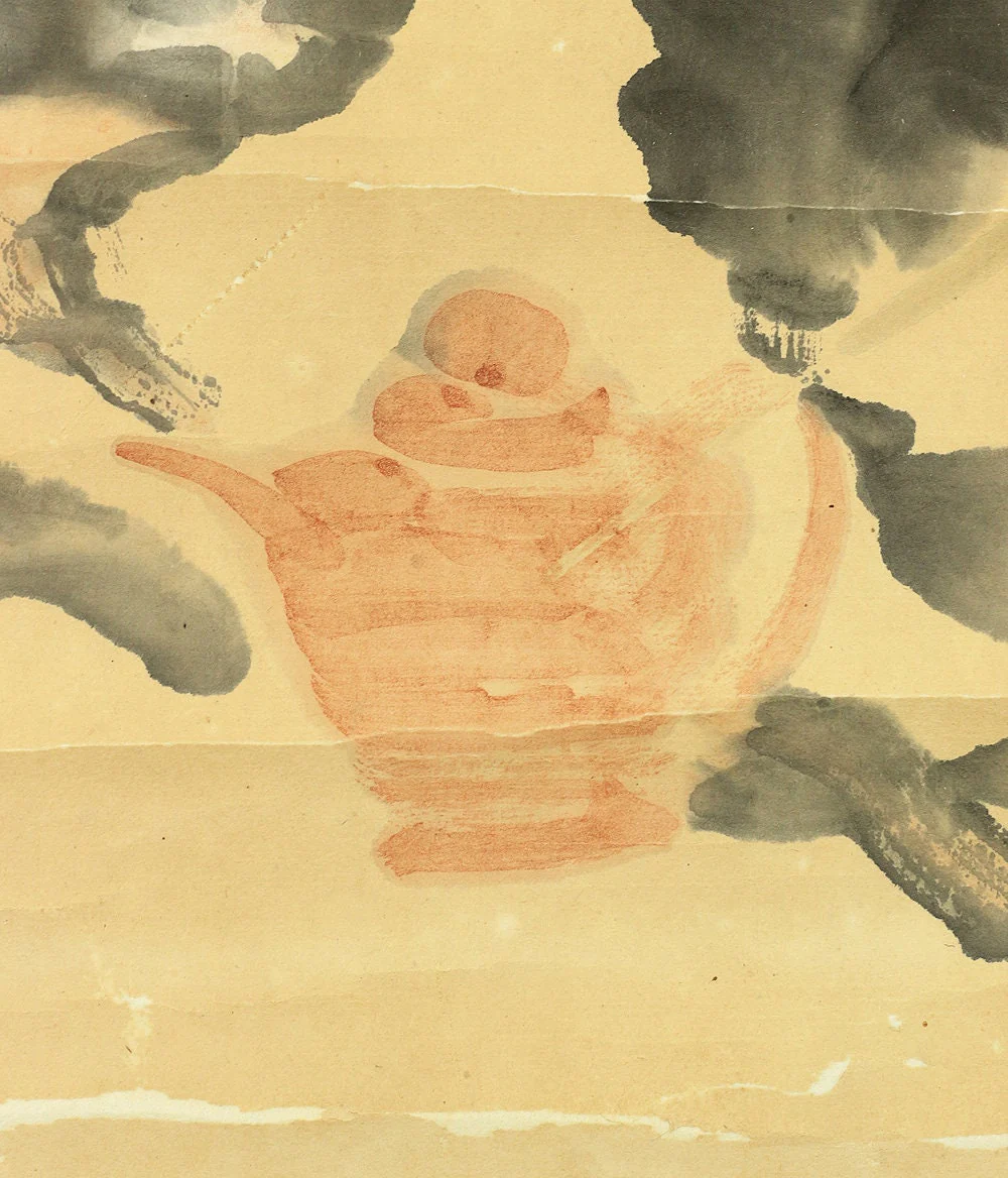 八雲山人 HACHIUN SANJIN Japanese antique art Big kakejiku kakemono wall hanging scroll / Orchid,Reishi Mashroom,Tea pot,Rock Nature Scenery I575 - Image 8