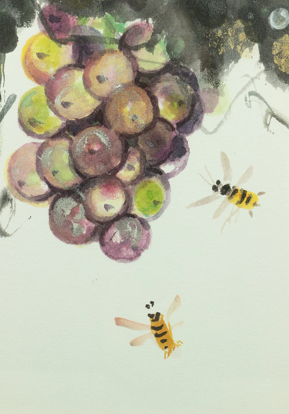 濱田珠鳳 Hamada Juho (1943-2021 Nov, Finger paint artist) "Grape and Bee" Japanese framed painting Shikishi paper board artwork Finger painting - Image 5