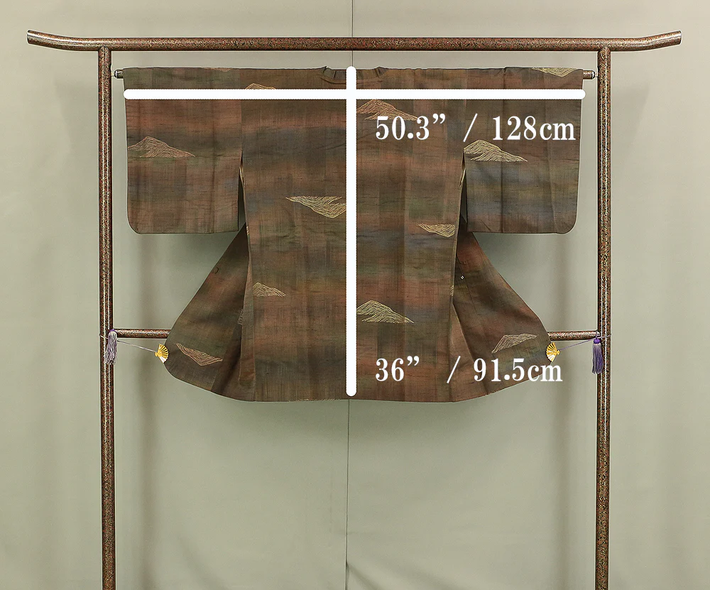 Haori Japanese Kimono Coat with Brown based Color Pattern Mountain KI181 - Image 17
