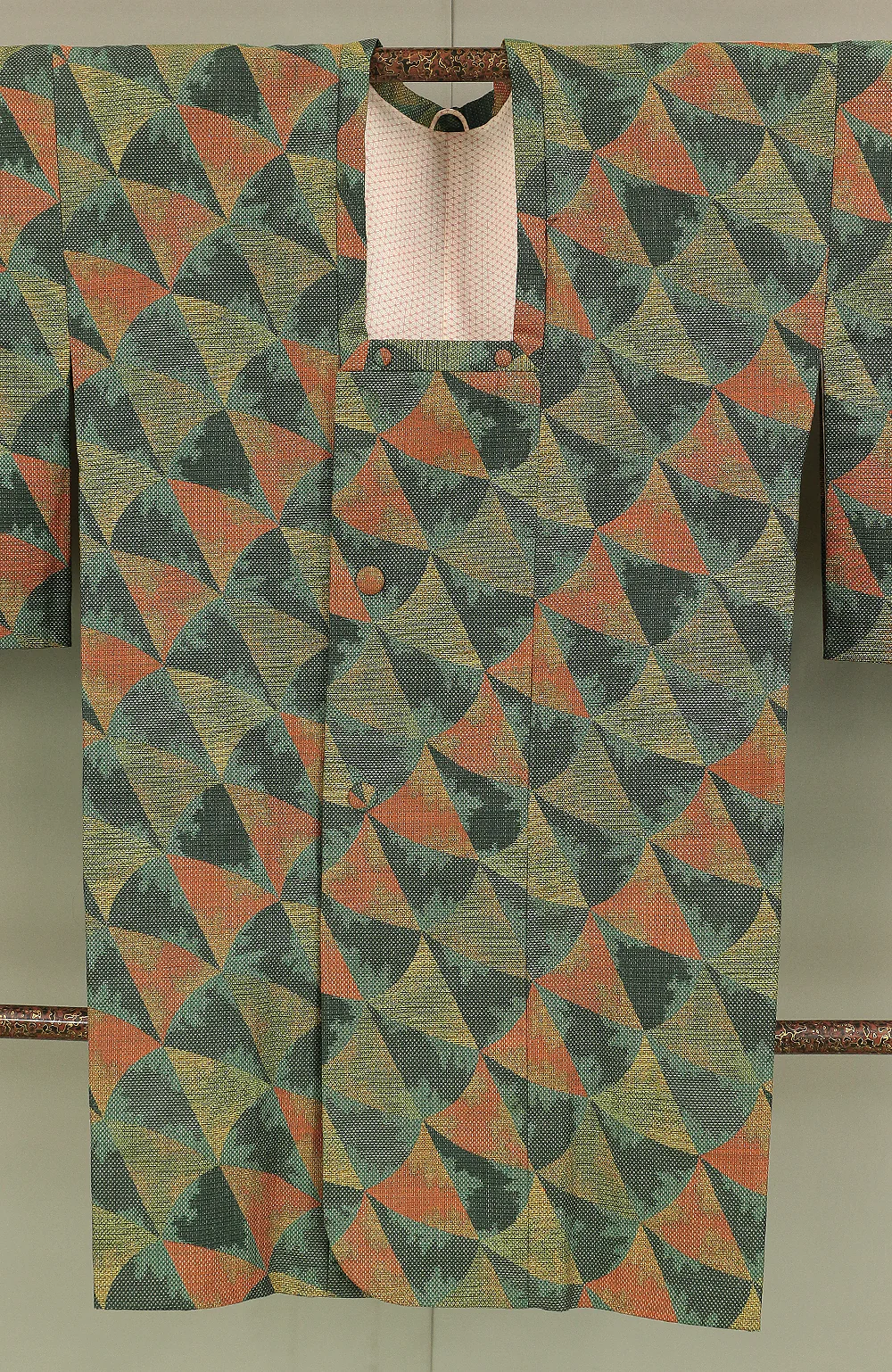 Haori Japanese Kimono Coat with Green and Orange color pattern KI131 - Image 11