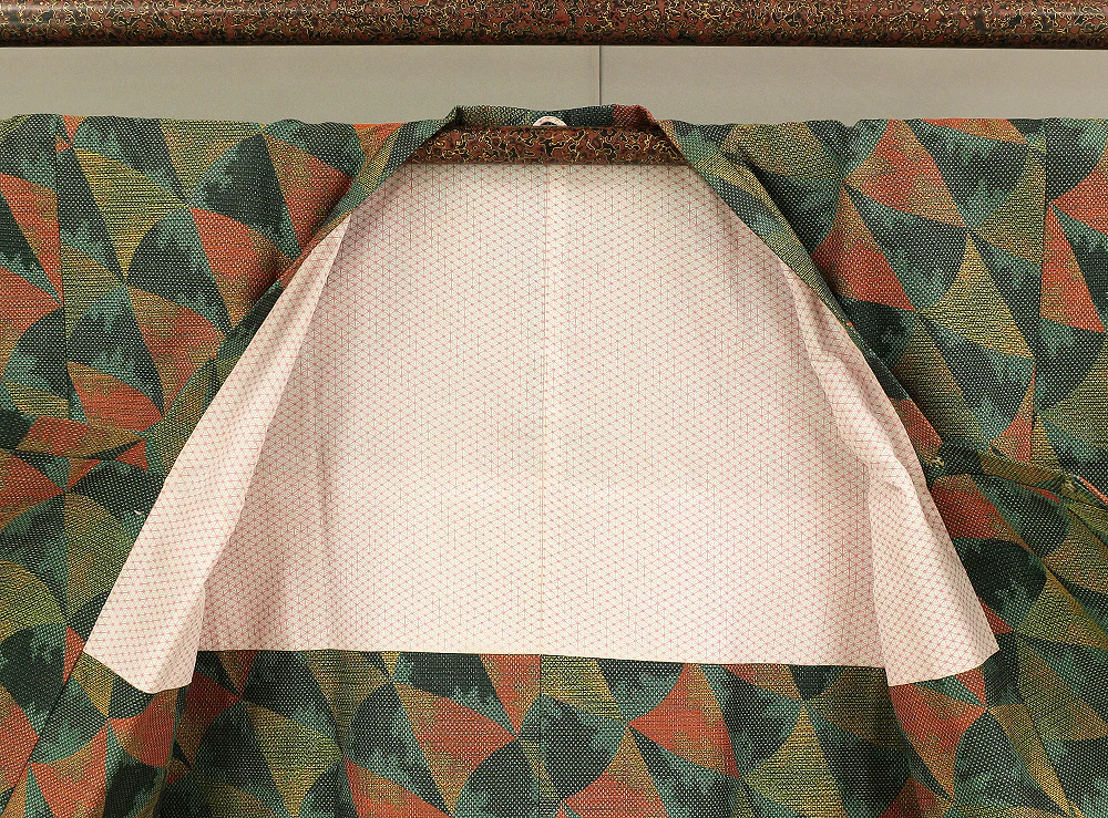 Haori Japanese Kimono Coat with Green and Orange color pattern KI131 - Image 12