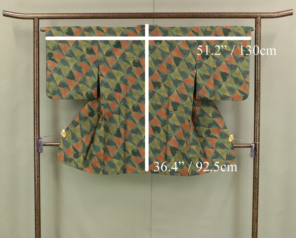 Haori Japanese Kimono Coat with Green and Orange color pattern KI131 - Image 15
