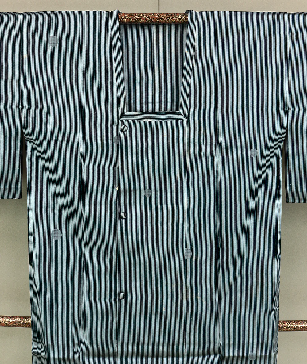 Haori Japanese Kimono Coat with Light Blue Color based Pattern Shima Stripe KI203 - Image 11