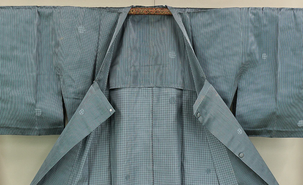 Haori Japanese Kimono Coat with Light Blue Color based Pattern Shima Stripe KI203 - Image 14