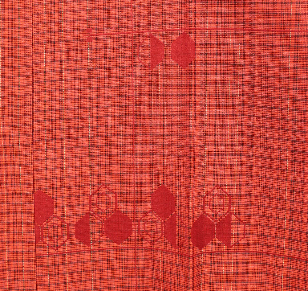Haori Japanese Kimono Coat with Red color based Pattern Koushi Checked Kikko Hexagonal KI139 - Image 5