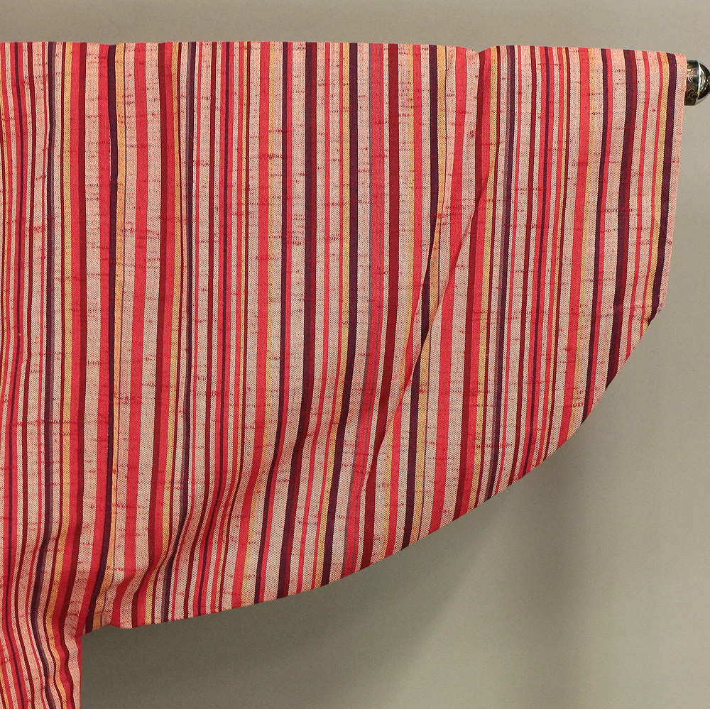 Haori Japanese Kimono Coat with Red Color based Pattern Shima Stripe with Elastic KI196 - Image 11
