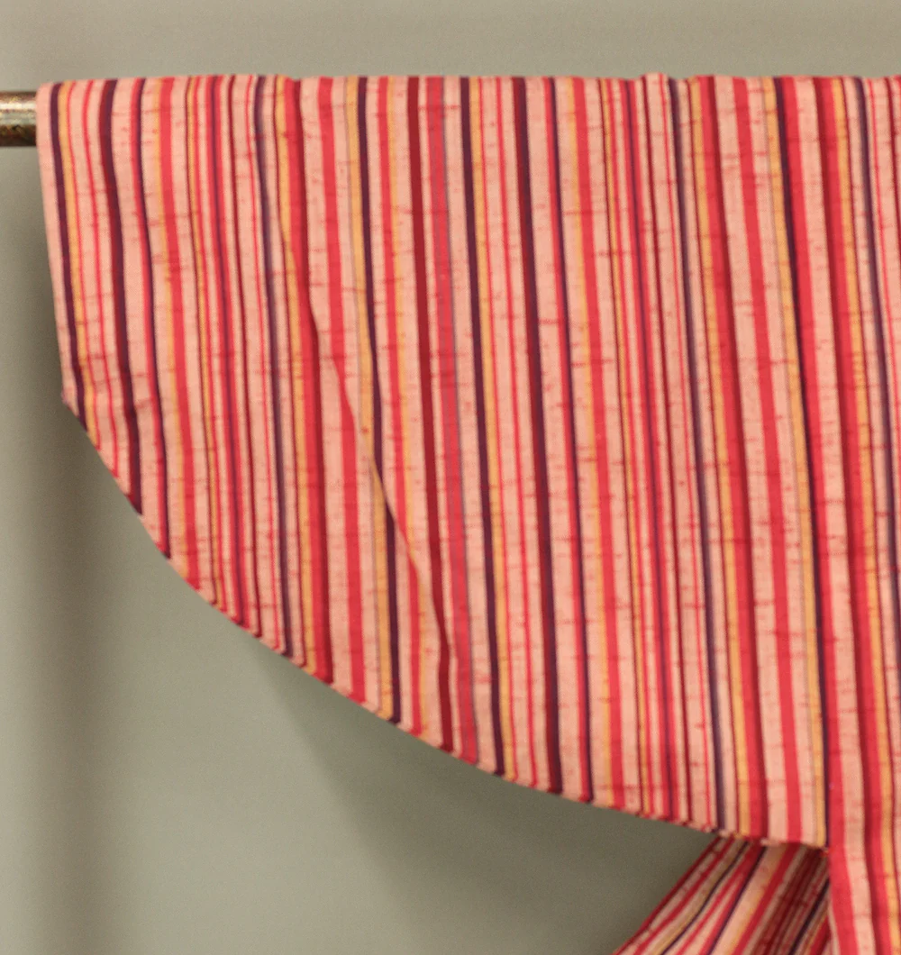 Haori Japanese Kimono Coat with Red Color based Pattern Shima Stripe with Elastic KI196 - Image 2