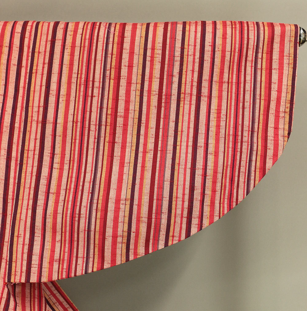 Haori Japanese Kimono Coat with Red Color based Pattern Shima Stripe with Elastic KI196 - Image 5