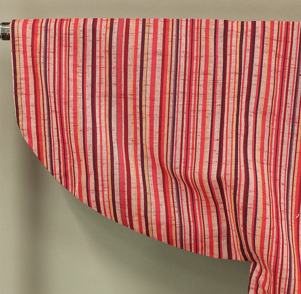 Haori Japanese Kimono Coat with Red Color based Pattern Shima Stripe with Elastic KI196 - Image 9