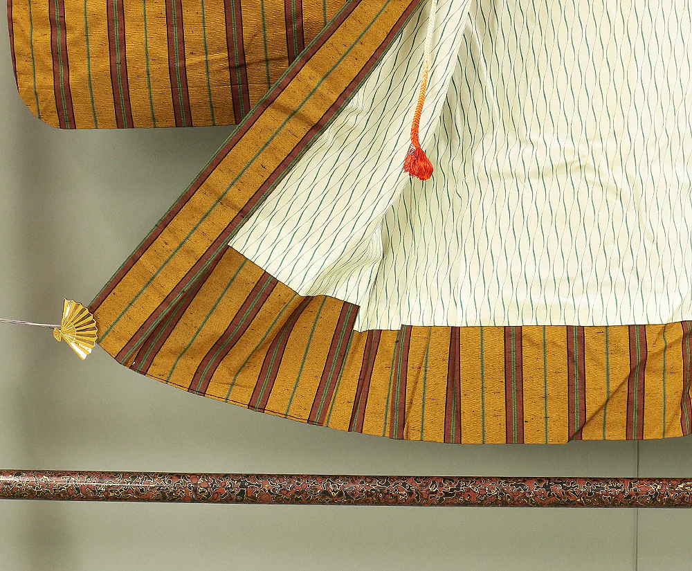 Haori Japanese Kimono Coat with Yellow and Brown Color based Pattern Shima Stripe KI180 - Image 14