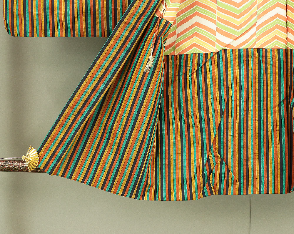 Haori Japanese Kimono Coat with Yellow Color based Pattern Shima Stripe KI178 - Image 14