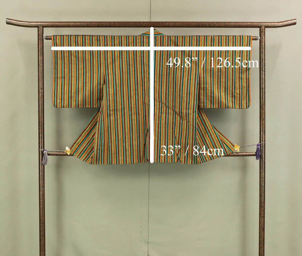 Haori Japanese Kimono Coat with Yellow Color based Pattern Shima Stripe KI178 - Image 16