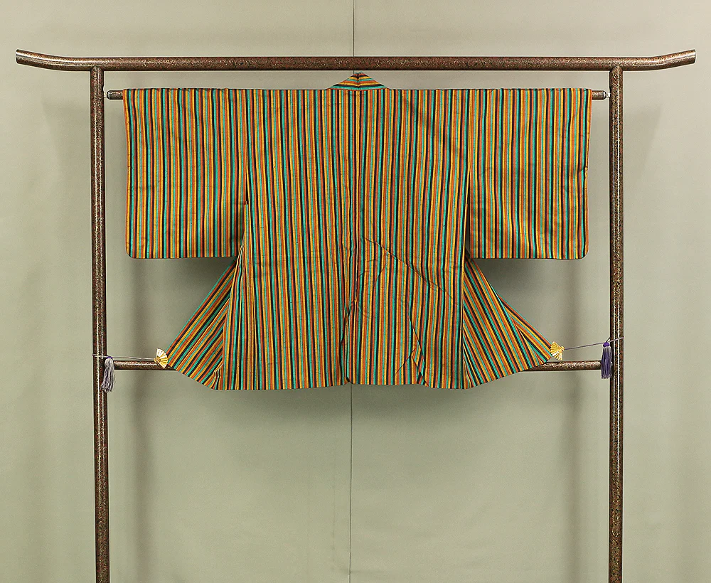 Haori Japanese Kimono Coat with Yellow Color based Pattern Shima Stripe KI178 - Image 2