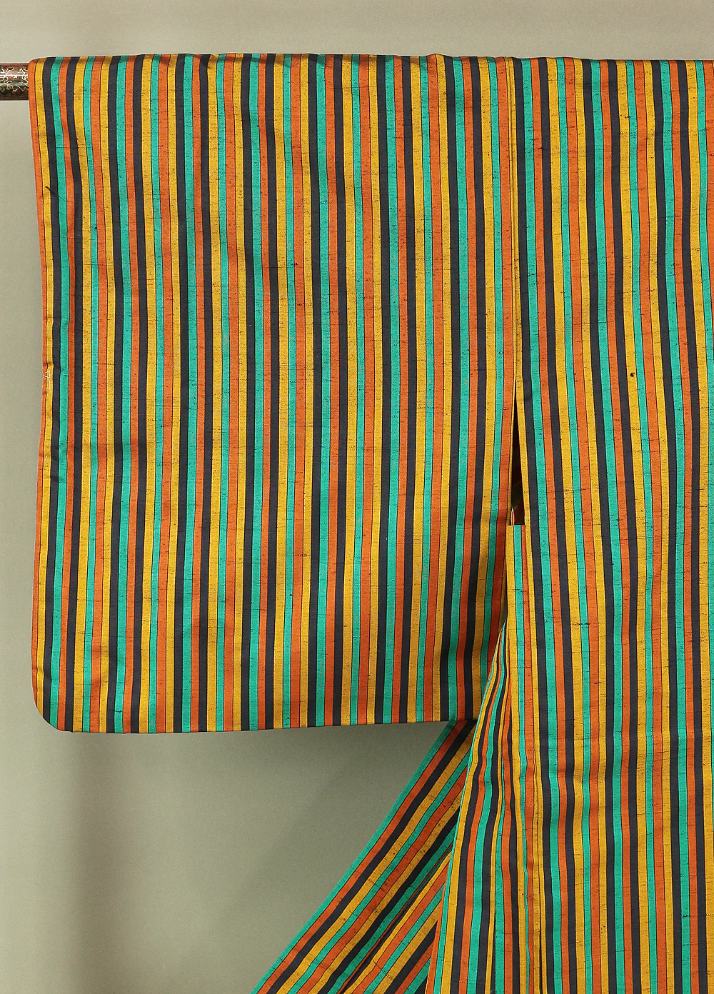 Haori Japanese Kimono Coat with Yellow Color based Pattern Shima Stripe KI178 - Image 3