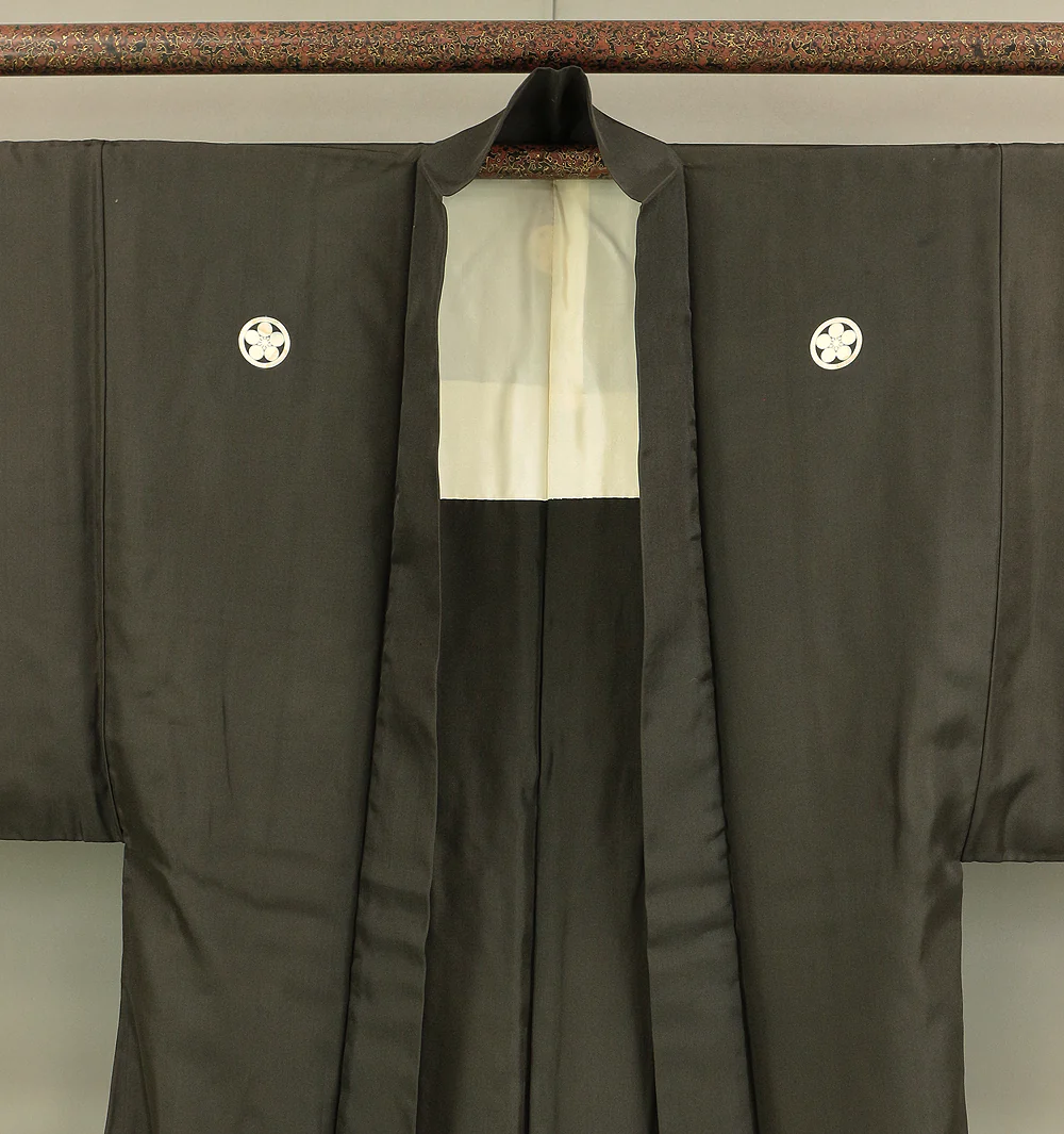 Haori Japanese Men's Kimono Coat Black Lining white KI185 - Image 10