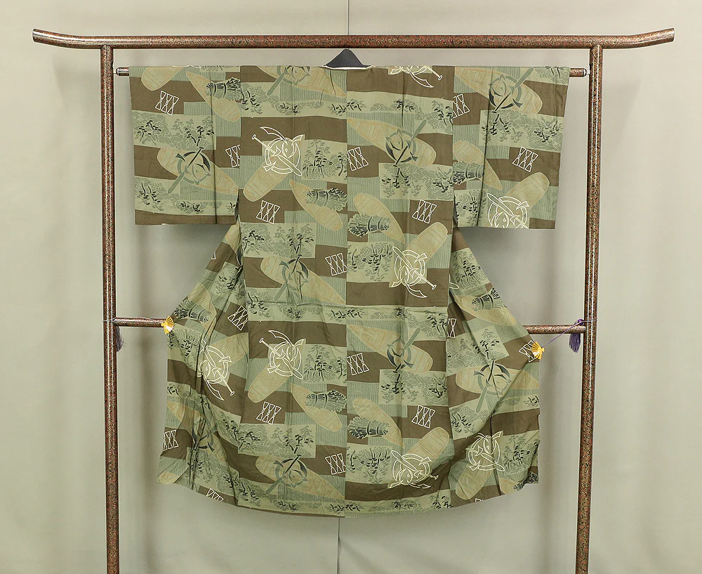 Haori Japanese Men's Kimono Coat Kuro Montsuki and Hakama and Kimono Green Color based 3pcs KI170 - Image 24