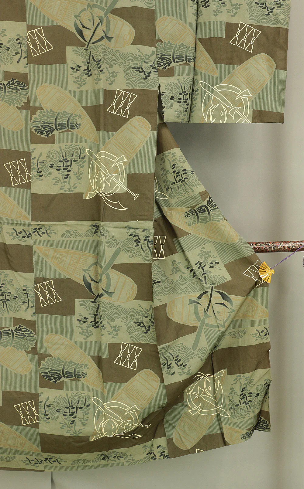 Haori Japanese Men's Kimono Coat Kuro Montsuki and Hakama and Kimono Green Color based 3pcs KI170 - Image 31