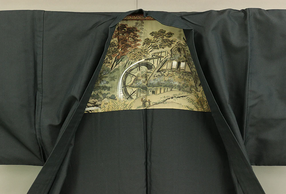 Haori Japanese Men's Kimono Coat with Black color Lining Pattern Watermill KI183 - Image 11