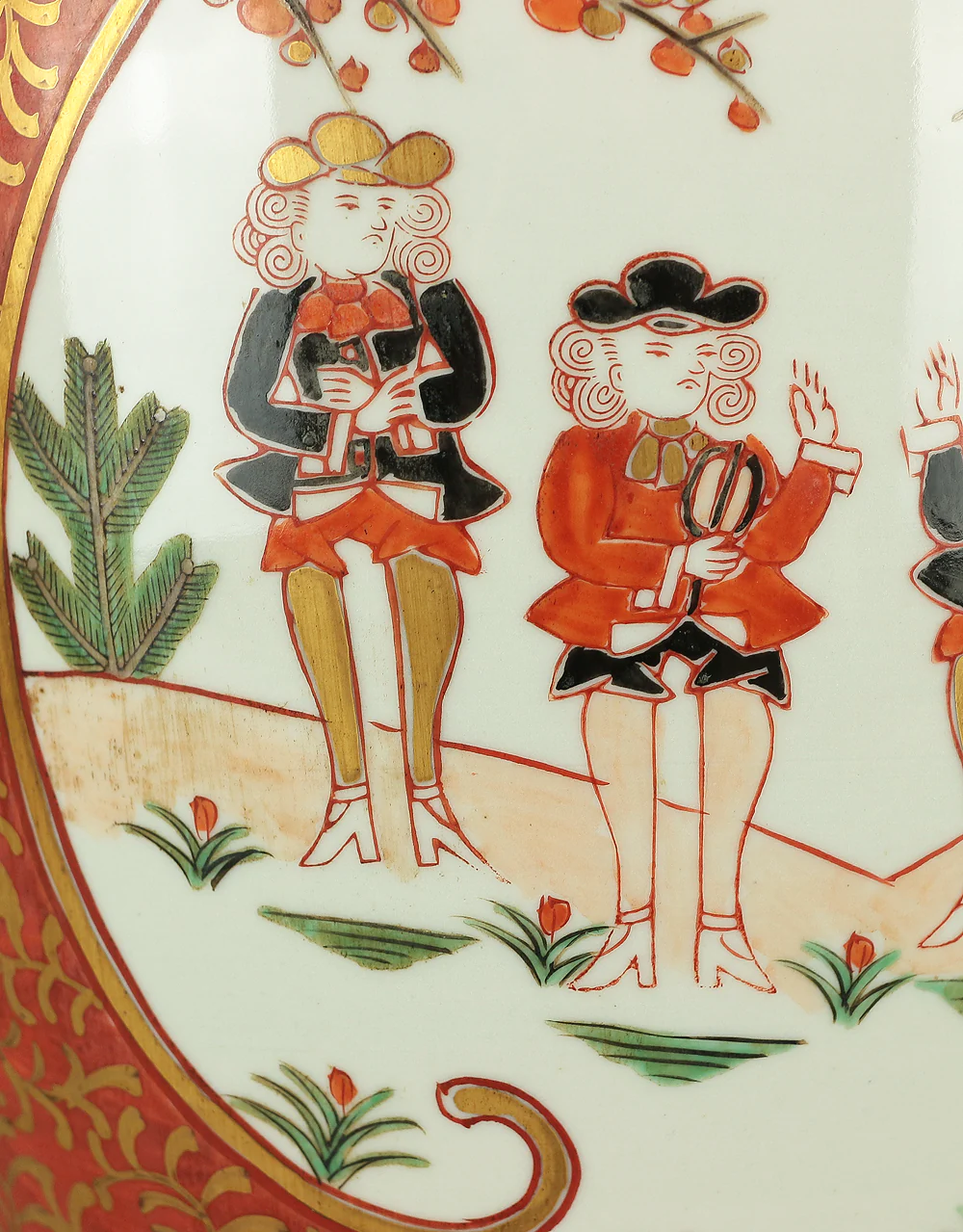 Imari Four Dutchmen Aka-e (Red Painting) Gold Decoration Double Square Marks 'Fuku 福' Flower Vase Pot VA198 - Image 14