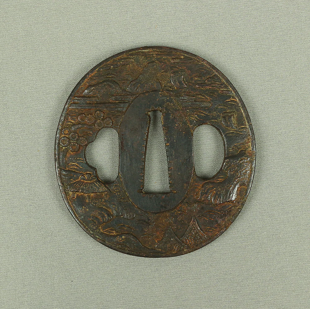 Iron Tsuba 'Landscape Sansui design' 江州住 宗典 Japanese samurai katana sword guard Protection V922