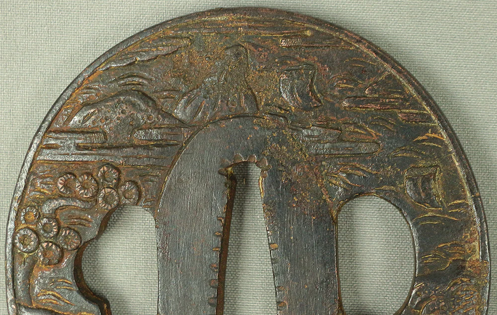 Iron Tsuba 'Landscape Sansui design' 江州住 宗典 Japanese samurai katana sword guard Protection V922 - Image 2