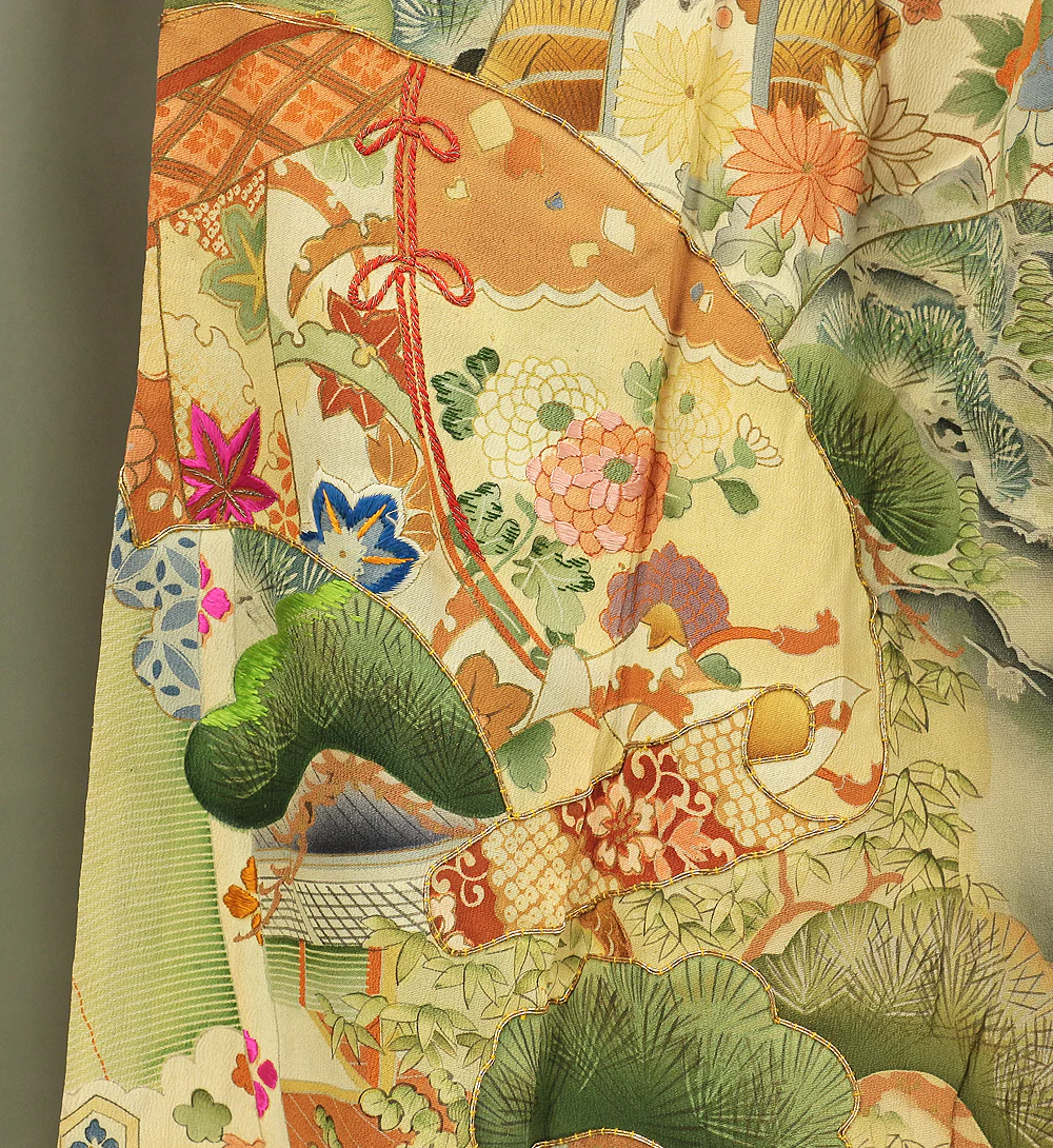 Japanese Kimono Kuro Tomesode (Black based the most formal kimono) with Black color Pattern Pine Bamboo Plum KI152 - Image 9