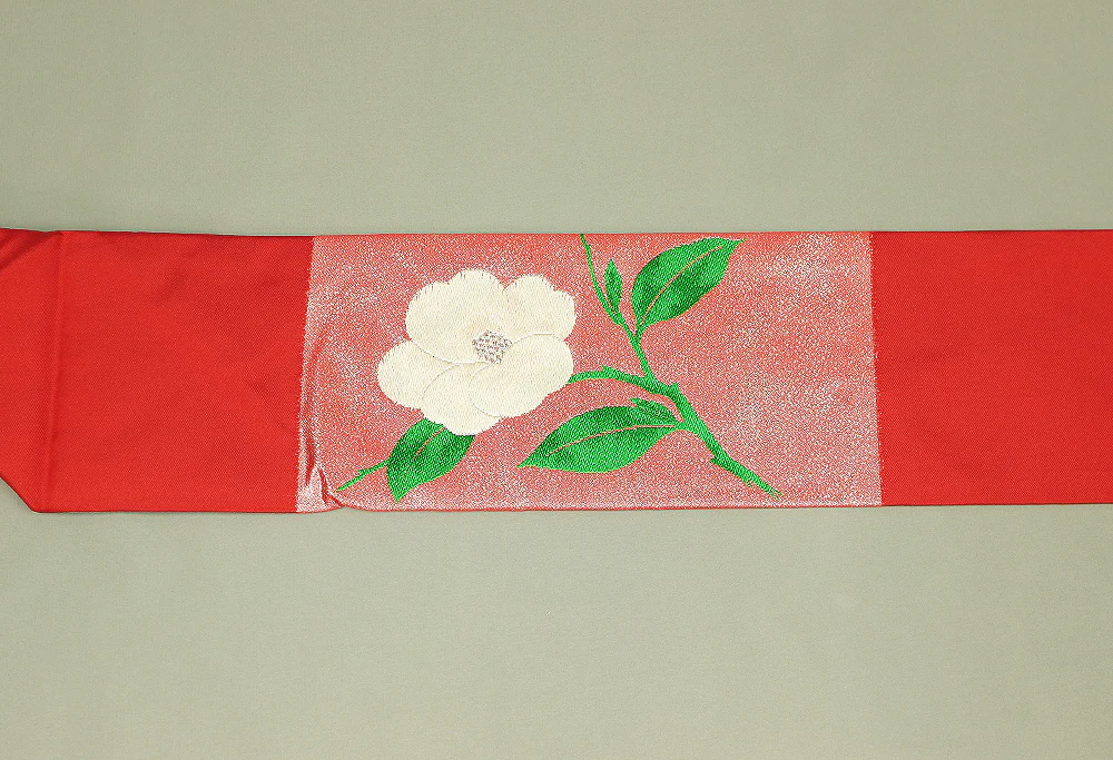 Japanese kimono obi belt Nagoya obi with Red colour based Camellia Flower Pattern VA503 - Image 11
