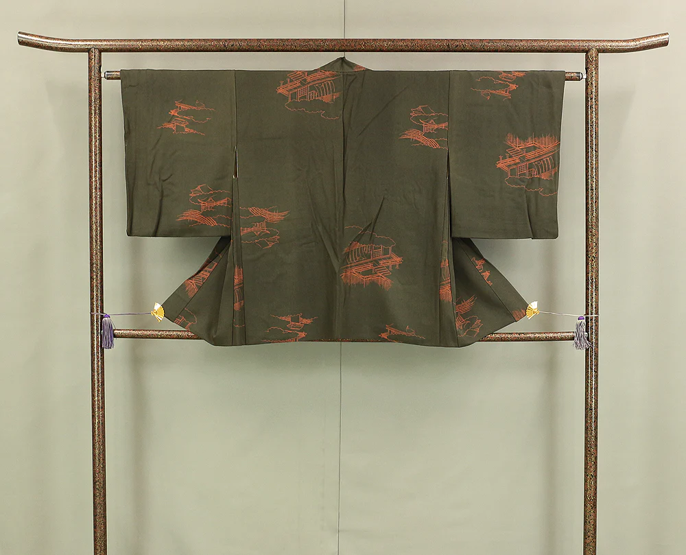 Japanese Kimono with Brown based color Pattern Phoenix and Flower KI150 - Image 18