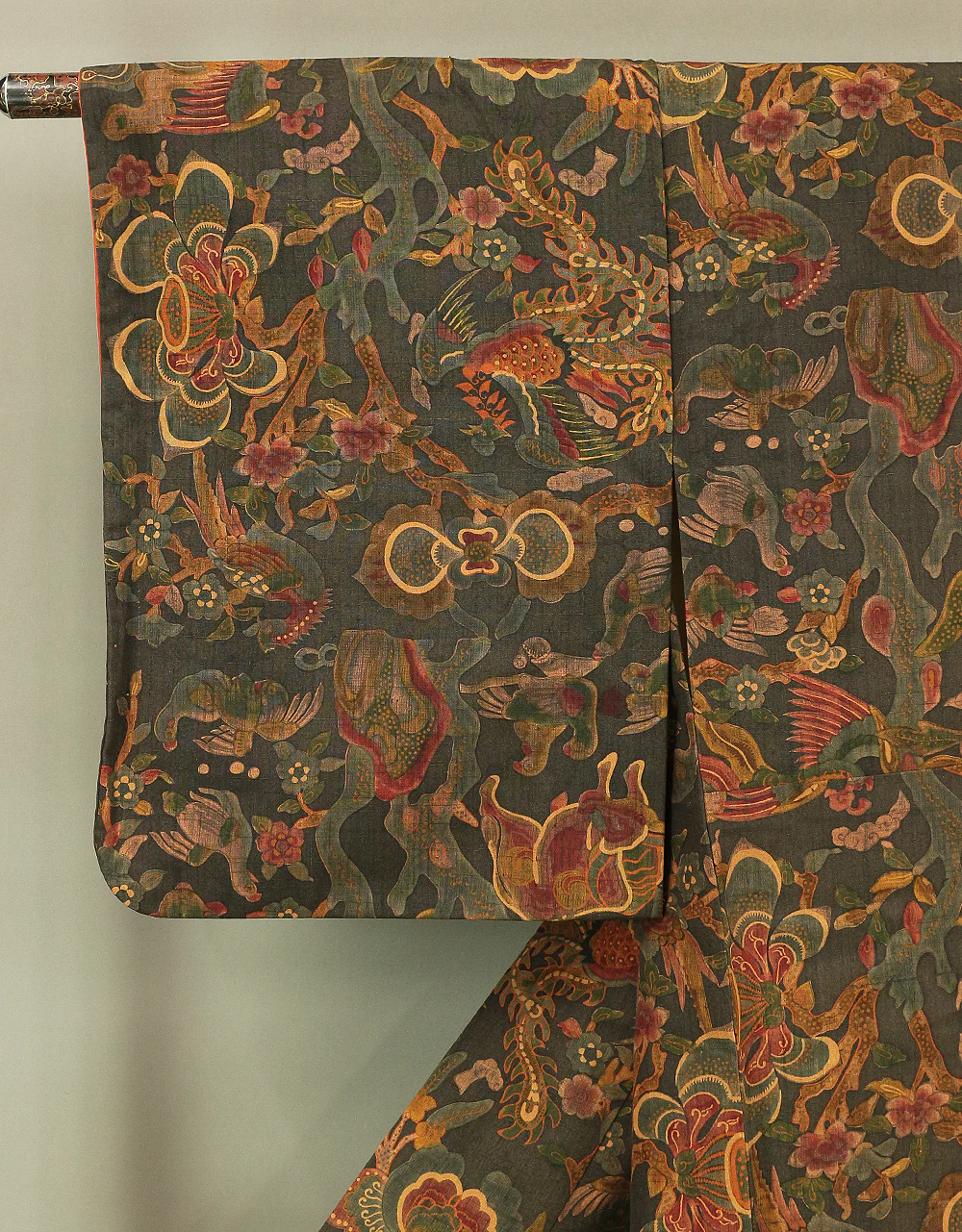 Japanese Kimono with Brown based color Pattern Phoenix and Flower KI150 - Image 2
