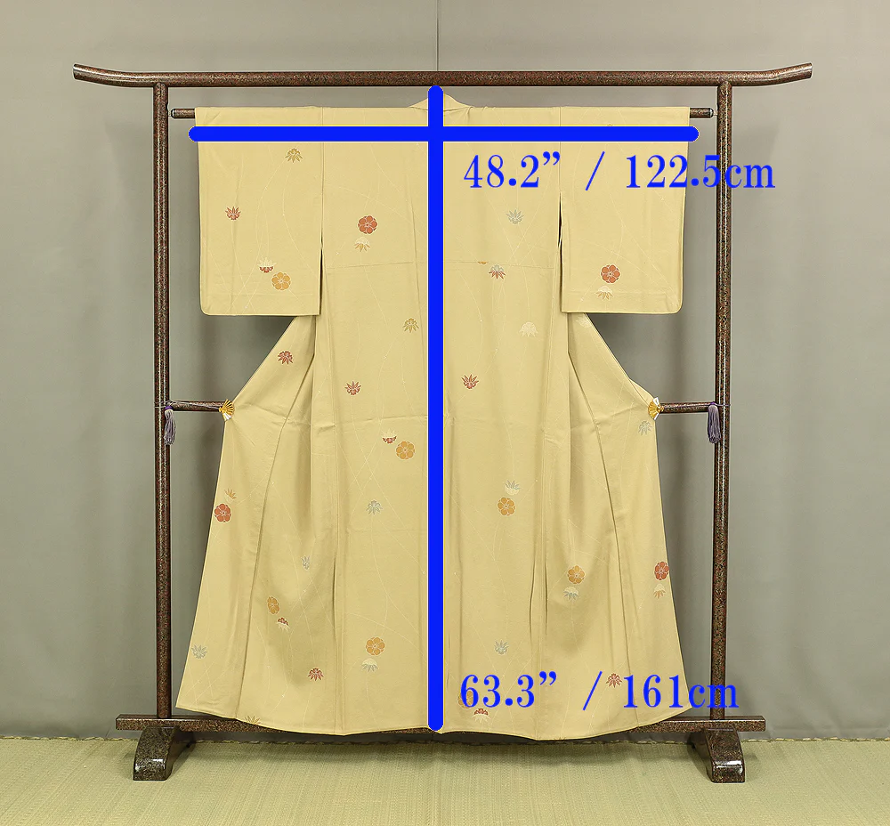 Japanese Kimono with Light yellow color Pattern Pine Bamboo Plum KI158 - Image 16