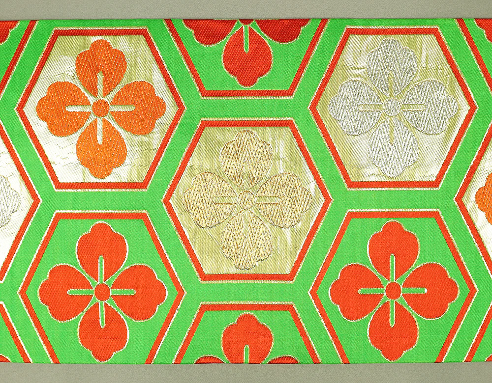 Japanese Obi Fukuro Obi Green, Tortoiseshell Pattern VA502 - Image 13