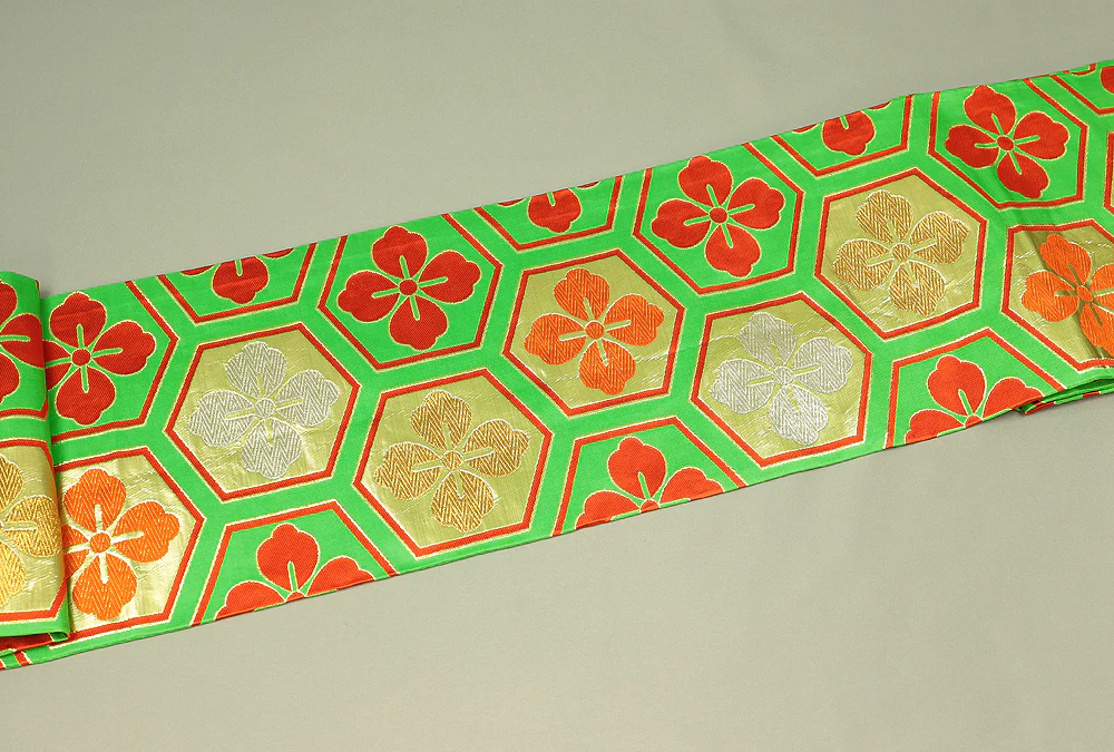 Japanese Obi Fukuro Obi Green, Tortoiseshell Pattern VA502 - Image 5