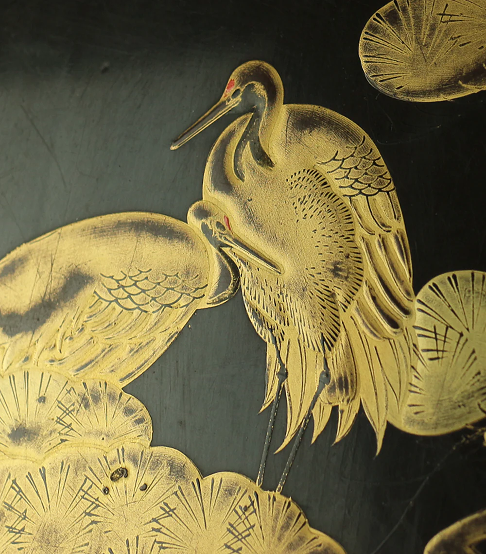 Japanese Suzuribako (Inkstone Box) design of Gold Lacquered Makie 'Crane and Pine Tree' VA183 - Image 9