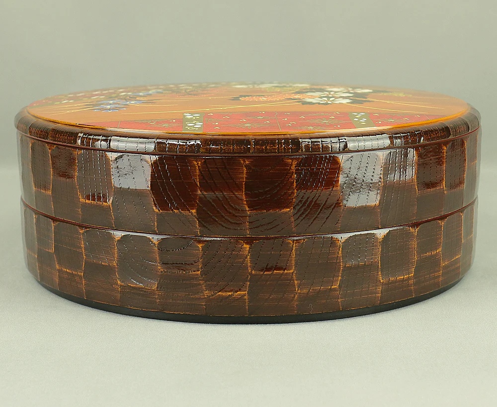 Jubako Resin Two-Tiered Round Box "Flowers" VA386 - Image 5