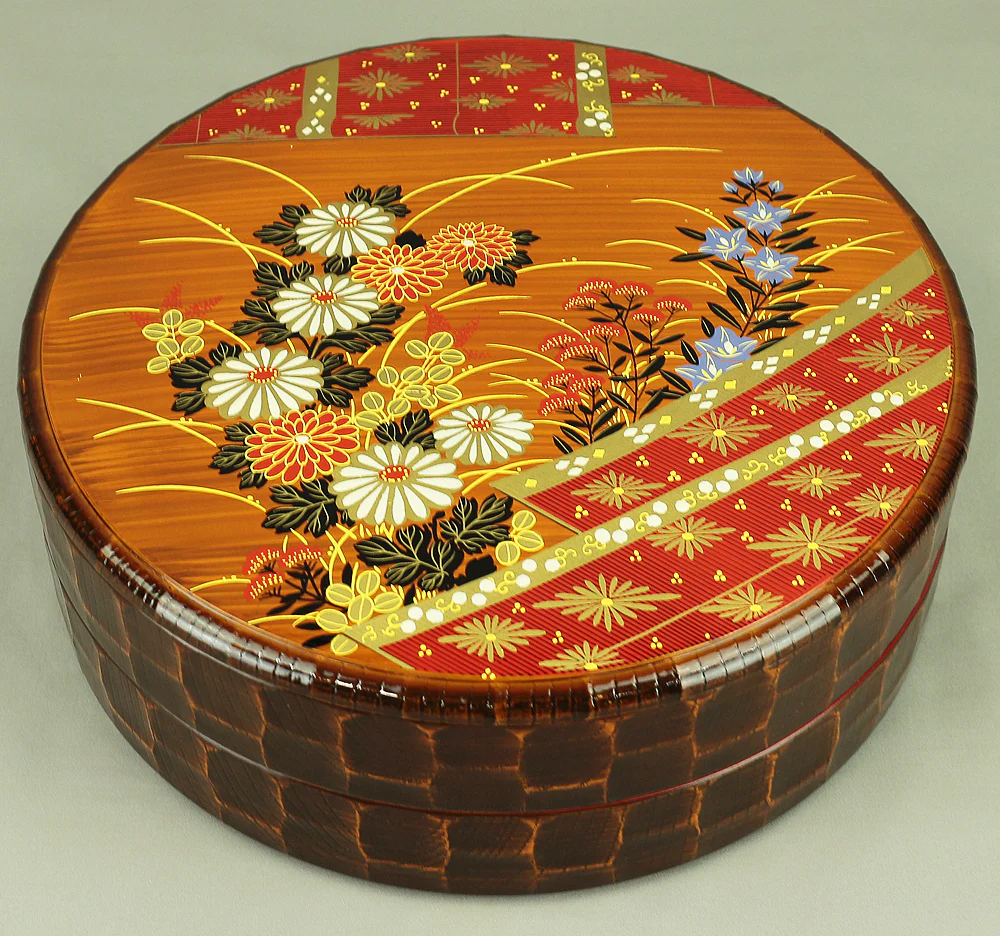 Jubako Resin Two-Tiered Round Box "Flowers" VA386 - Image 7