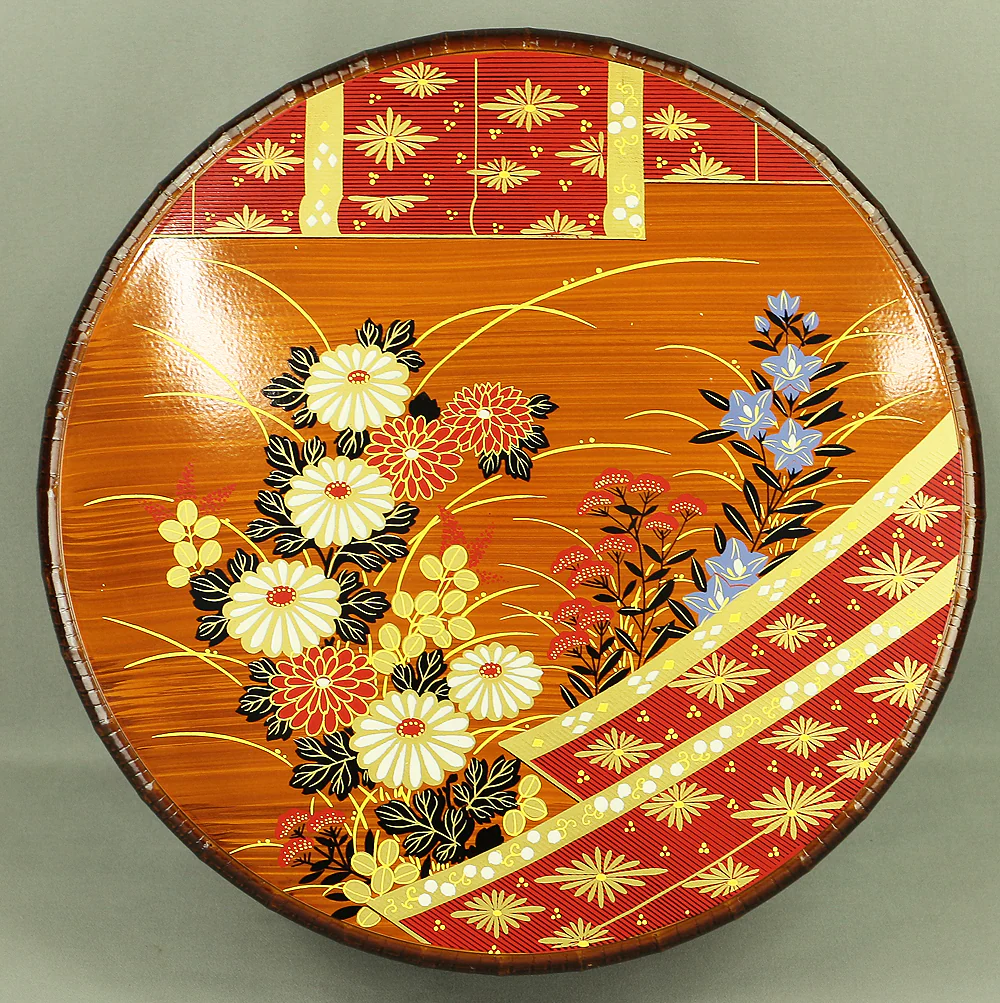 Jubako Resin Two-Tiered Round Box "Flowers" VA386 - Image 8