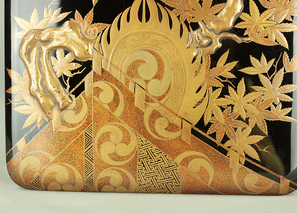 Kin Makie Gold Lacquer Five-Tiered Box Jubako 'Sun Disk (Nichirin), Camp Enclosure (Jinmaku), Cherry blossoms, Autumn Leaves, and Carriage' with Storage Box VA609 - Image 50