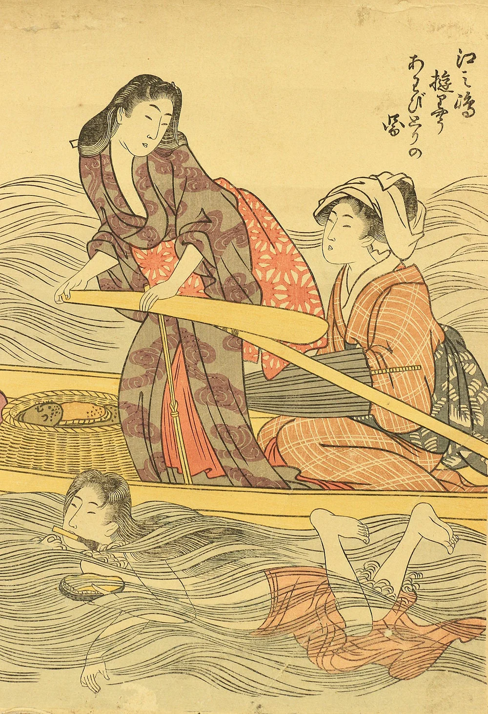喜多川歌麿 Kitagawa Utamaro,奥村政信 Okumura Masanobu Japanese antique art Two attached woodblock prints hanging scroll Ukiyo-e beauty - Image 6