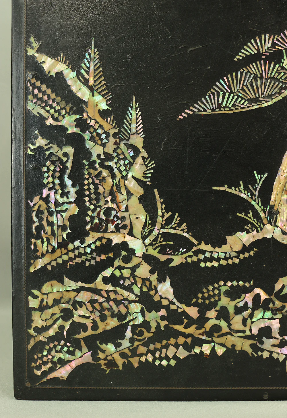 Korean Antique Art decorative Flower stand inlaid Raden, mother of pearl / Moon, Cranes, Pine Tree Scenery design V685 - Image 10