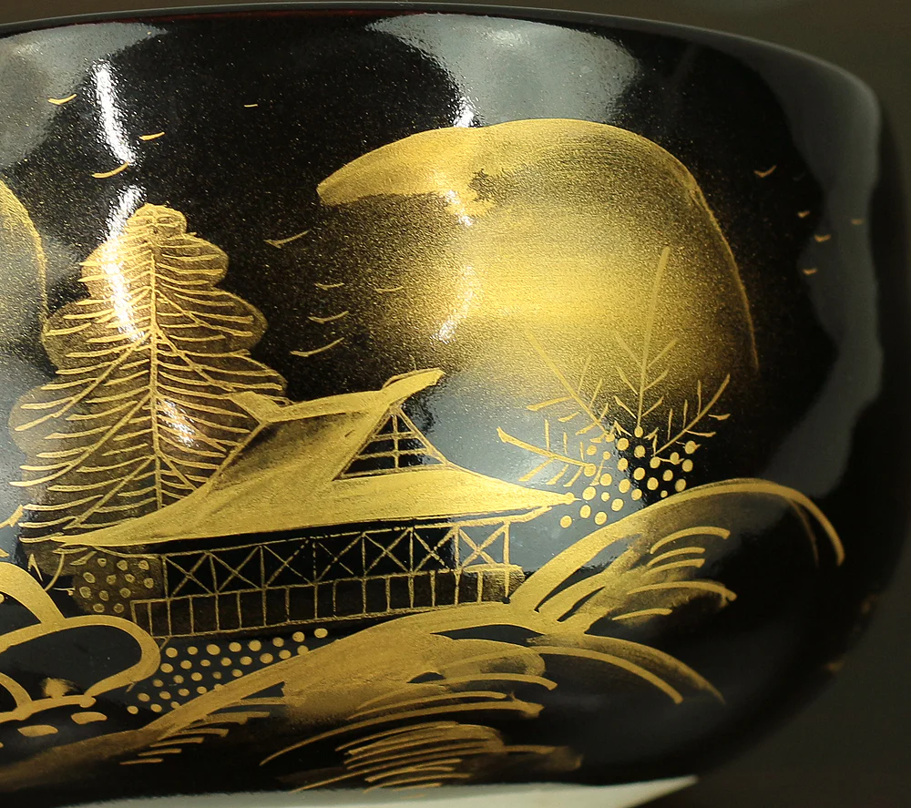 Kutani Setsuzan 久谷雪山 Kutani ware 'Gold Decoration Sansui Landscape Tea Bowl' with Original Box (Tomobako) VA600 - Image 7