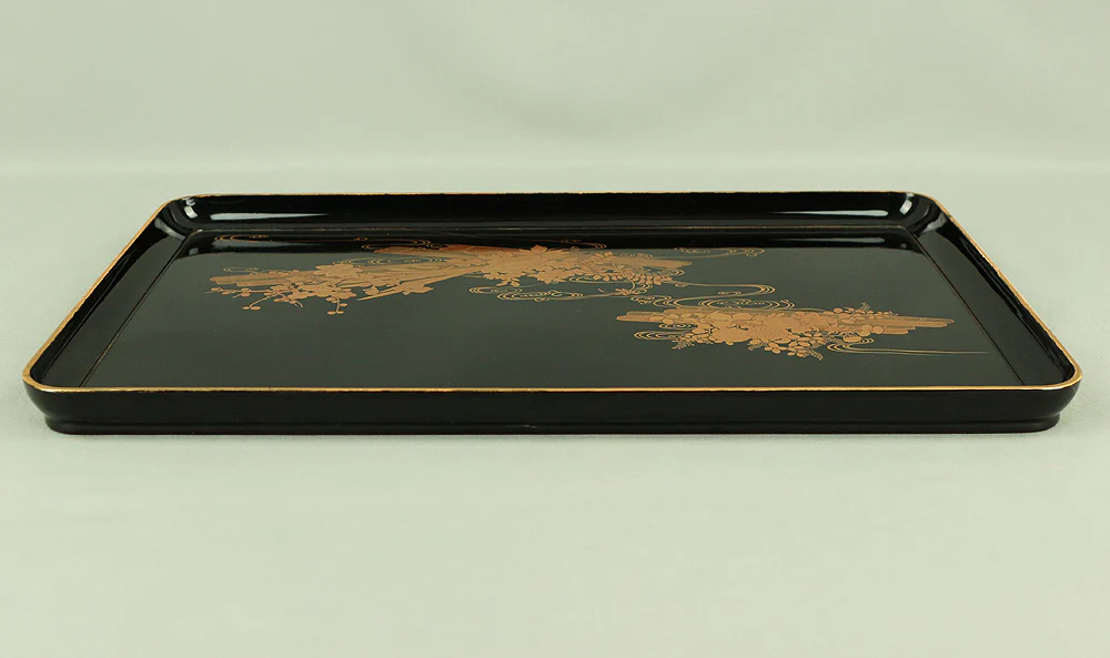 Makie Gold Lacquer Japanese Tray (Obon) design of Fowers Chrysanthemum Bush Clovers Plum with Box VA169 - Image 24