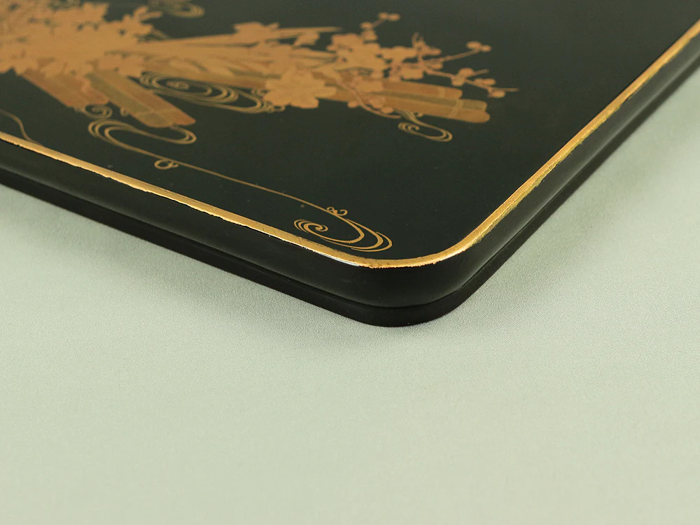 Makie Gold Lacquer Japanese Tray (Obon) design of Fowers Chrysanthemum Bush Clovers Plum with Box VA169 - Image 29