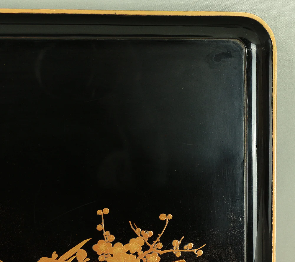Makie Gold Lacquer Japanese Tray (Obon) design of Fowers Chrysanthemum Bush Clovers Plum with Box VA169 - Image 30